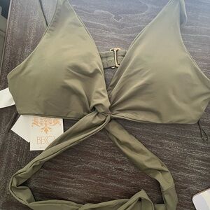 BECCA Green Tie-Front Bikini Top